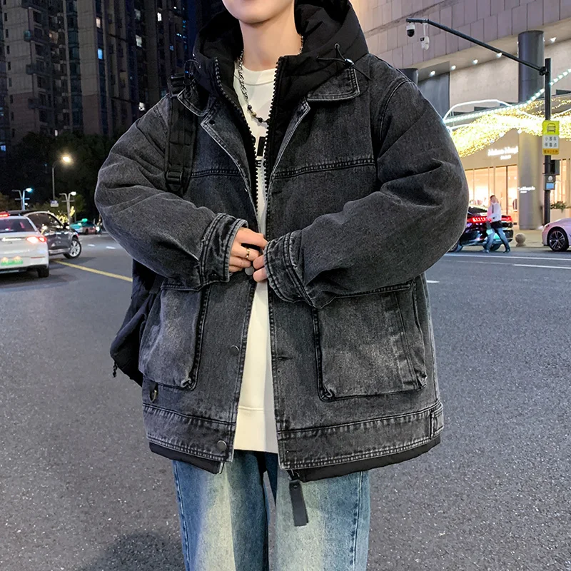 يندبروف الأبيض بطة أسفل السترات اثنين سميكة الدافئة ملابس خارجية عصرية أسفل السترات ربيع الخريف الشتاء الرجال الرجعية الدنيم الستر