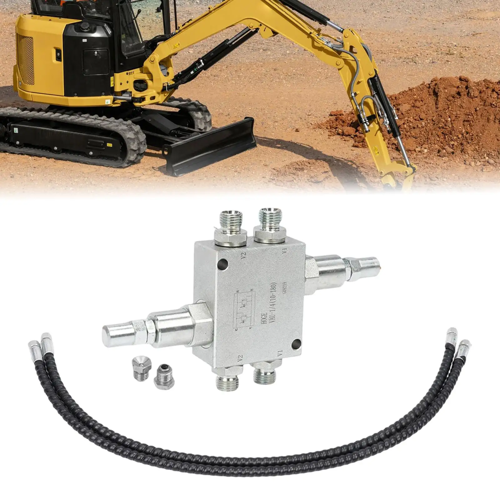 Hydraulic Cushion Valve Kit Steel Impact Resistant M14x1.5 Ends for Mini Excavator and Small Hydraulic Attachments