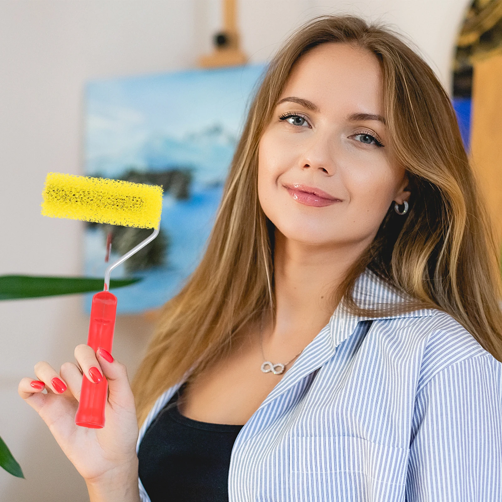 

10Pcs Embroidery Roller Brush Paint Ceiling Texture Drywall Sponge House Rollers Walls Foam Refillable 4Inch Elastic Tools