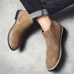 New Fashion Trends Mens Chelsea Boots Genuine Leather Ankle Boots Slip-on Man Business Shoes Cowhide Boots Fur Warm Winter Boots