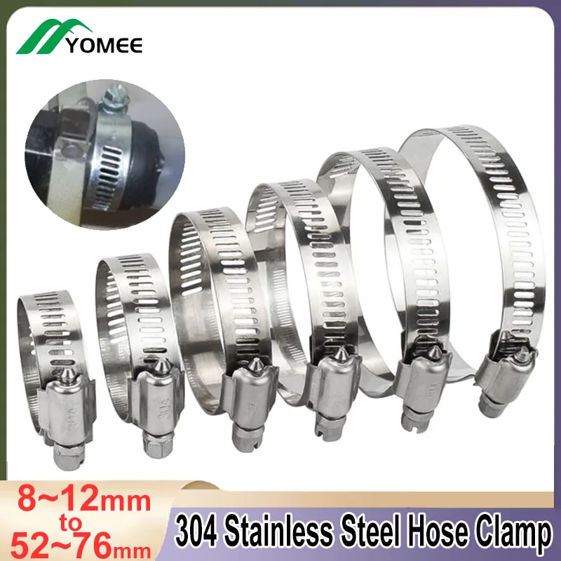 304 Stainless Steel Hose Clamp Air Water Pipe Fuel Hose Clips Pipe Fasteners Clamps Adjustable Throat Hoop