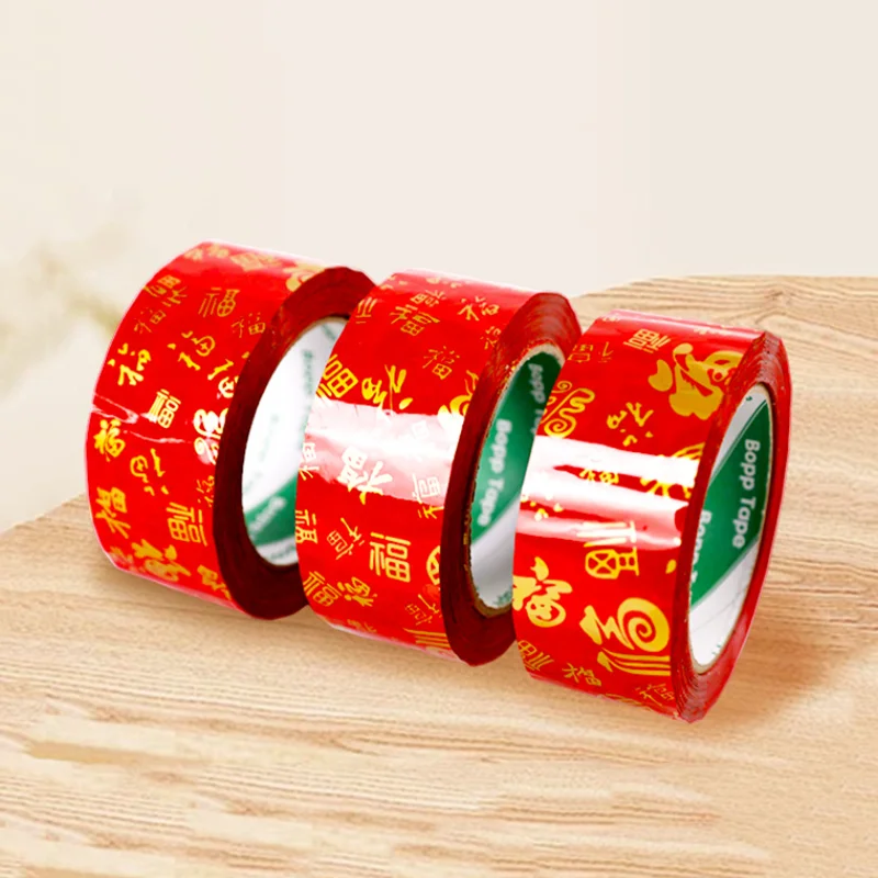 4.5x100Y Chinese Lucky Fu Packaging Tape Red BOPP Sealing Adhesive Tapes Logistics Express Paper Boxes Packaging Tapes Business