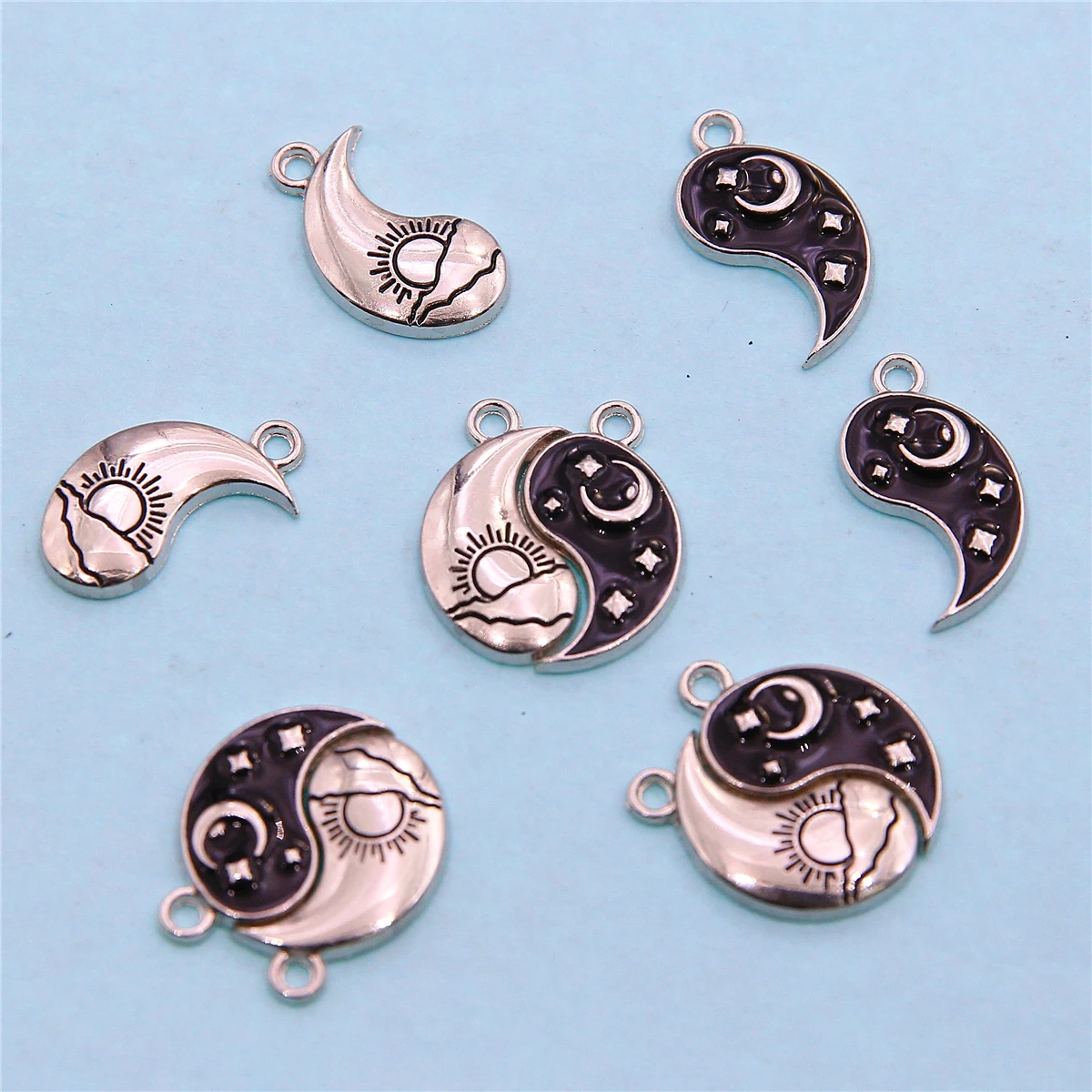 5set/10pcs Tai Chi Bagua Yin Yang Enamel Alloy Pendant DIY Bestie Stitching Necklace Couple Necklace Collar Bracelet Bracelet