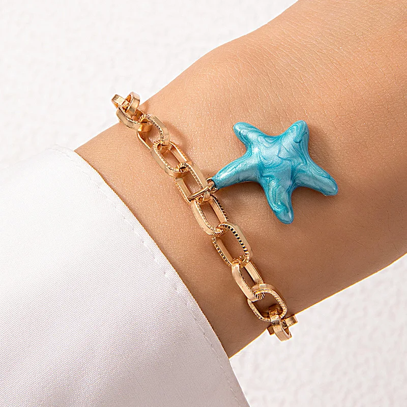 Tocona Simple Fashion Blue Star Pendant Bracelet Sets for Women Girl Charms Gold Colour Alloy Metal Jewelry Gift браслет 24743