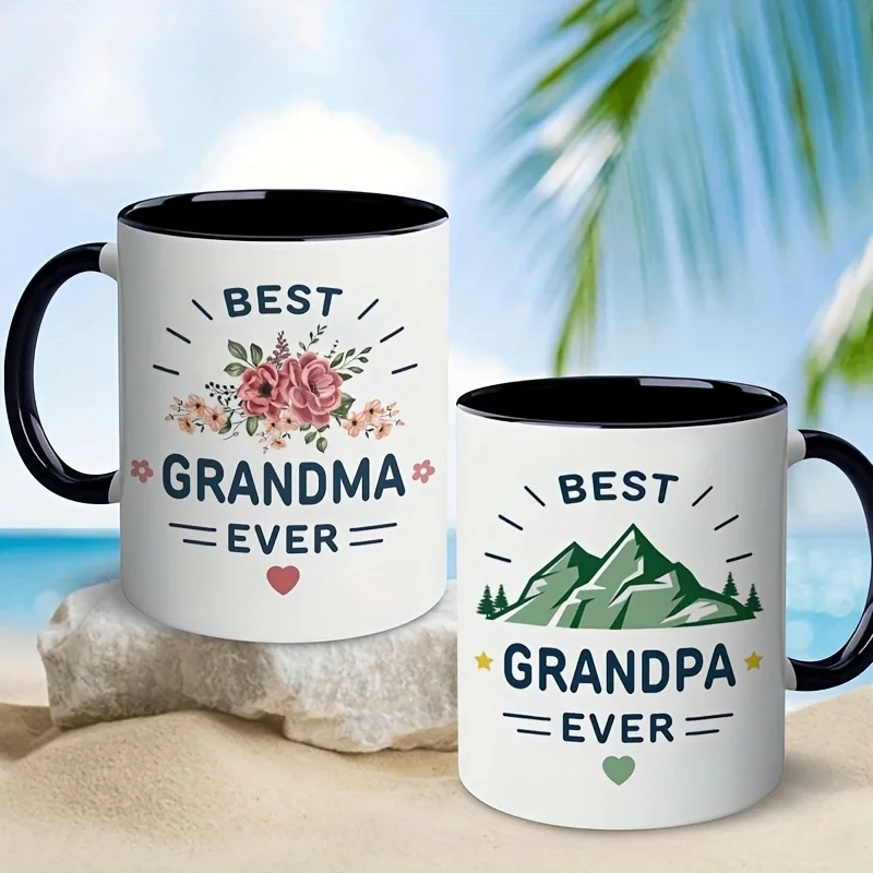 Best Grandpa EVER 1pc Best Grandparents Mug Grandma Grandpa Coffee Cup with BEST GRANDMA/GRANDPA EVER Text Microwave Safe