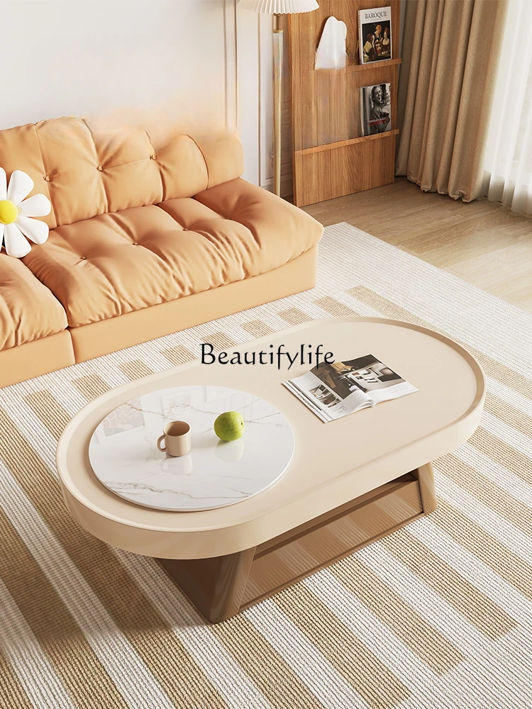 Retro Coffee Table Living Room Home Small Apartment Simple round Cream Style TV Cabinet Unit