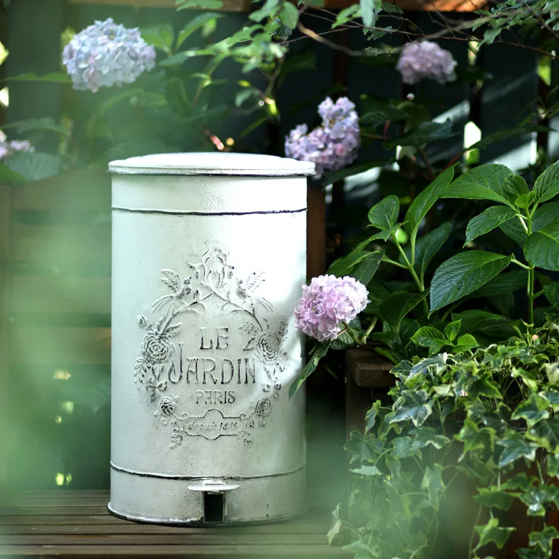 Cubo de basura de Metal antiguo para exteriores, cesta de residuos Rural, taberna, redondo, adecuado para cocina, jardín, granja