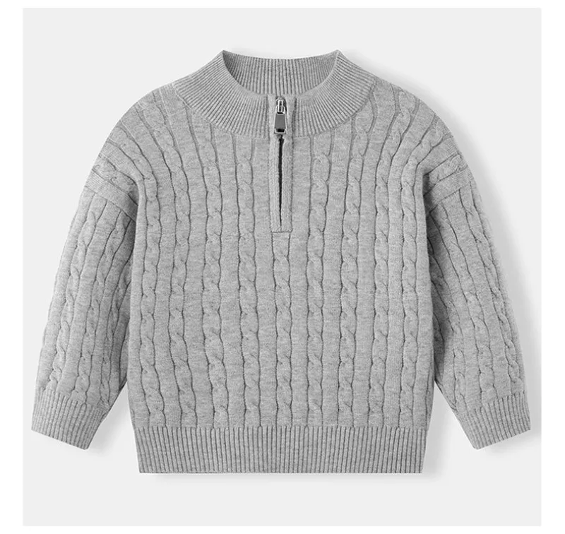 UNITIM Herbst 2-12 Jahre Kinder Jungen Pullover mit Stehkragen, Kinder Jungen Zopfmuster Pullover, einfache Langarm-Oberteile für Kleinkinder und Babys – Detail 19