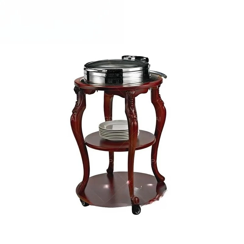 Xingpai Luxury Catering Equipment Triple Layer Cooking Food Warmer Hotel Cart Wooden Service Hotel Flambe Cart Buffet