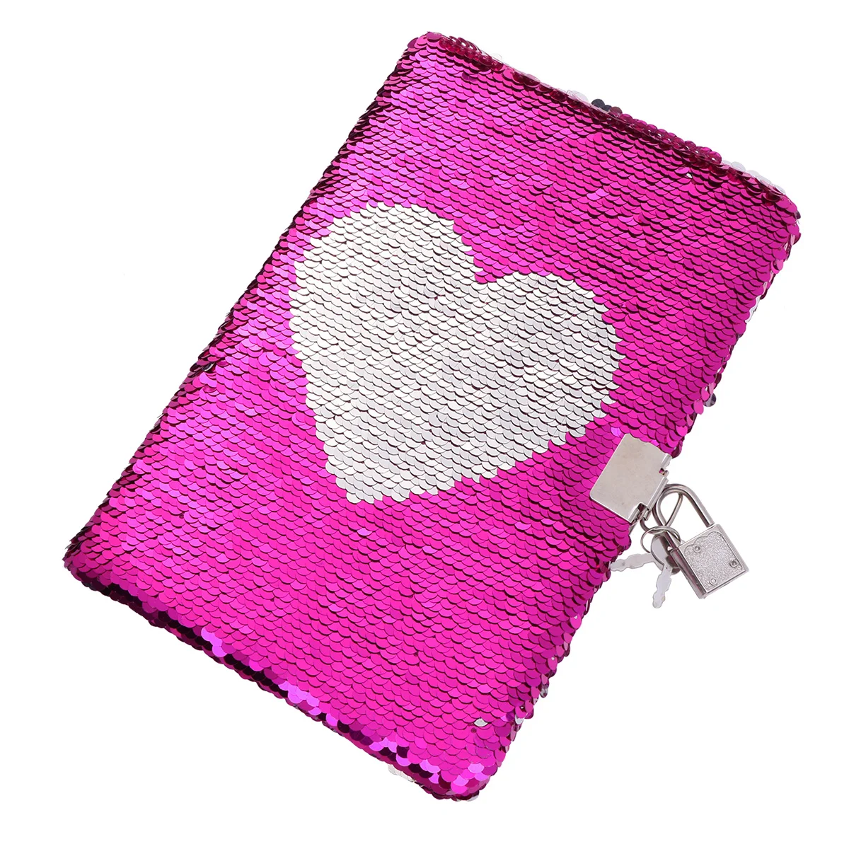 Cuaderno de viaje con diario secreto de lentejuelas, cuadernos de diario privado reversibles con corazón de amor y cerradura