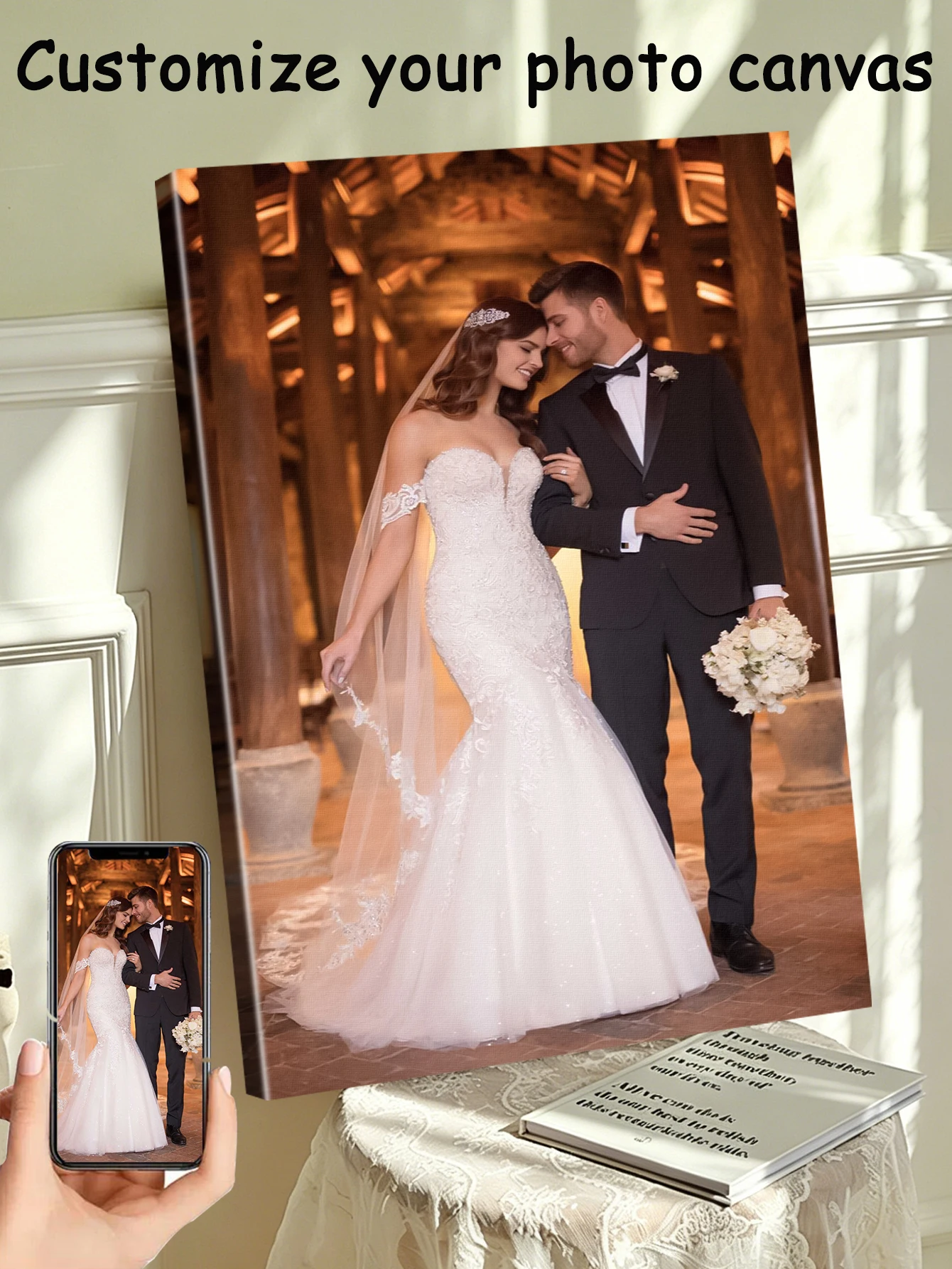 1 Customized Photo Canvas, Optional DIY Wooden Frame or Frameless Poster, Wedding Decoration, Personalized Customization