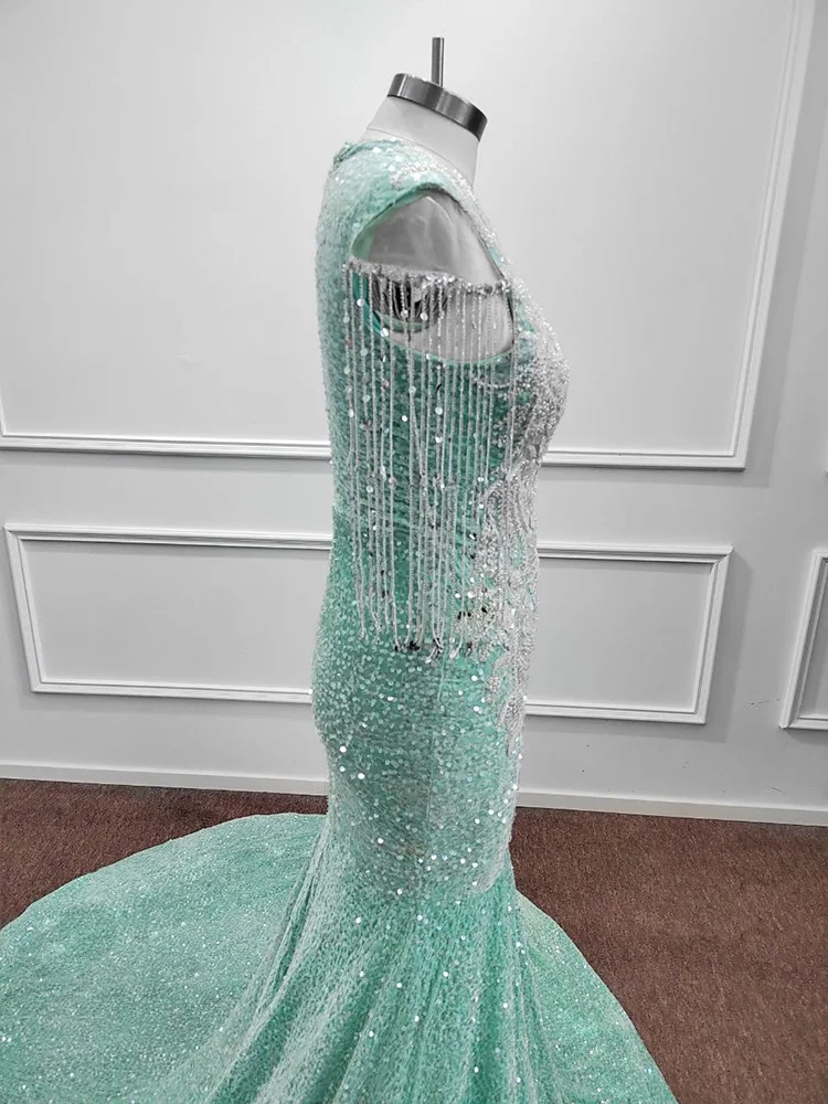 ROSEINTHEBOX, vestidos de graduación de color verde menta con cuentas de perlas de lujo, vestido de noche de fiesta de boda de sirena árabe personalizado para mujer