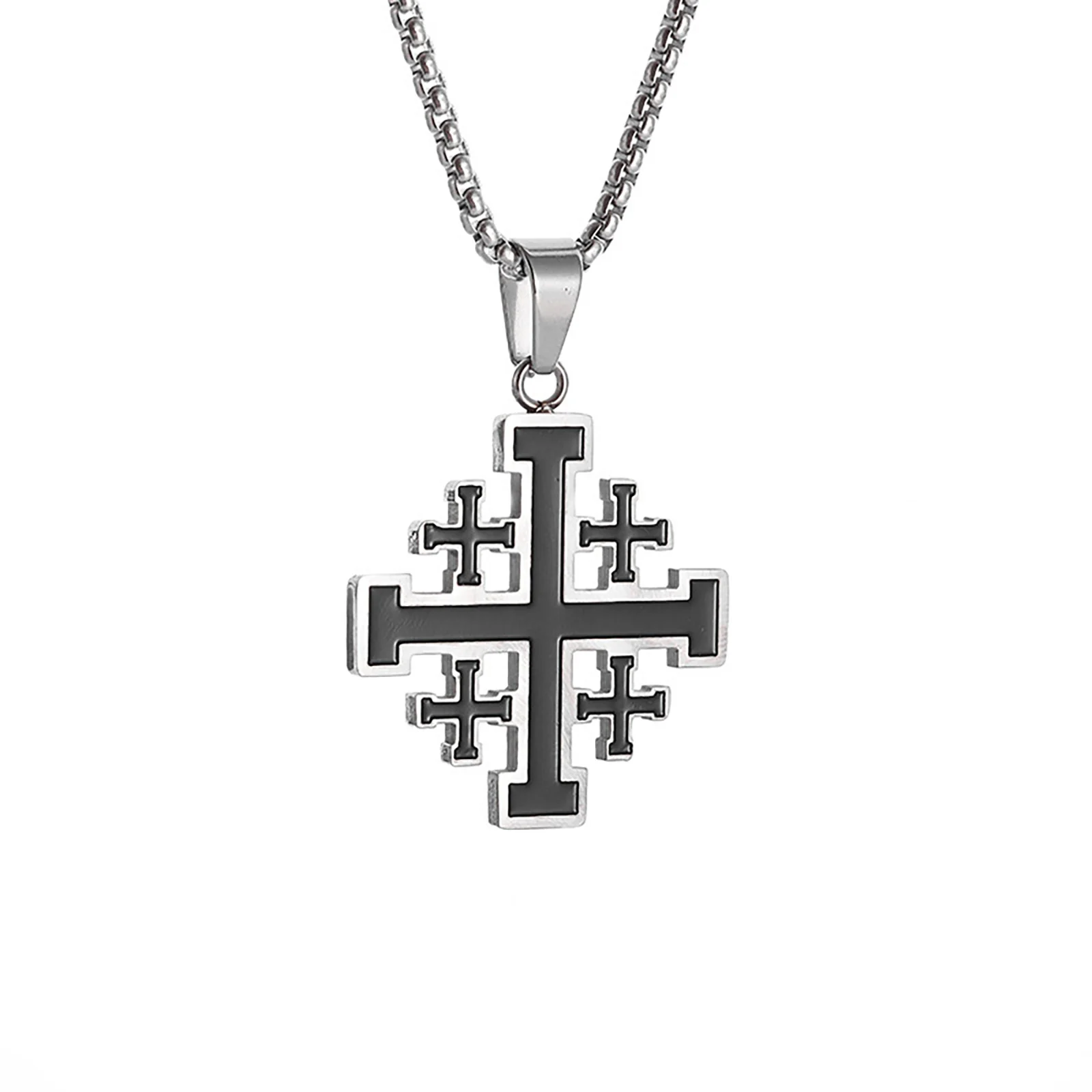 Jerusalem Kreuzritter Kreuz Anhänger Halskette Frauen Männer Christian Amulett Edelstahl Schmuck Zubehör – Detail 1