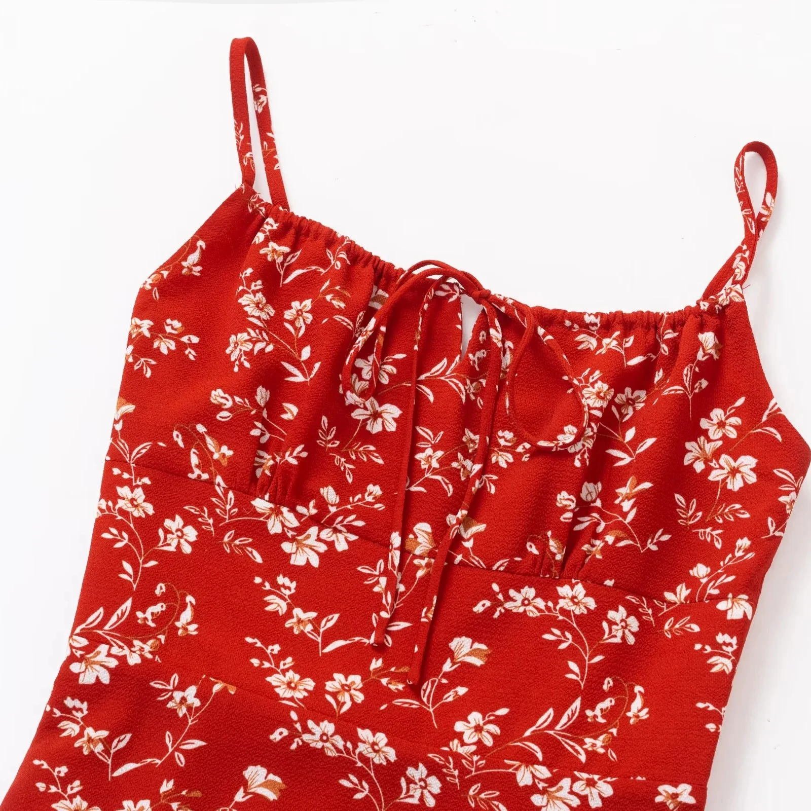 Seksowny czerwony strój z wycięciami, obcisły, plażowy, z kwiatowym wzorem Dr Sweet, spódnica w kształcie litery A, letnia, z cienkiego materiału, z wysokim stanem.