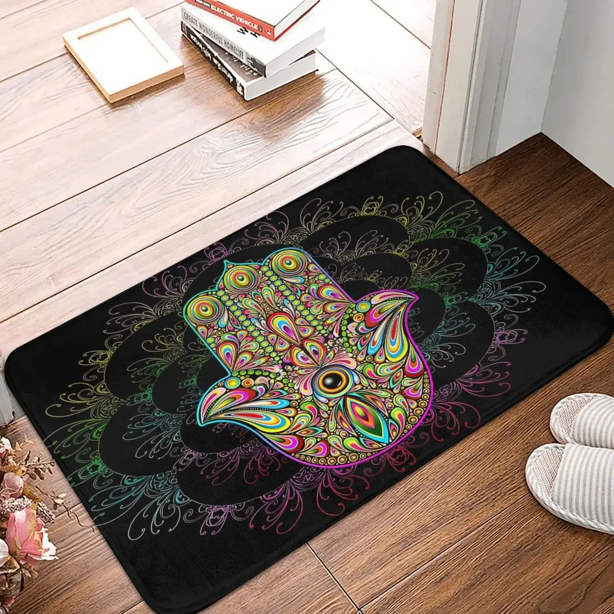 Hamesh Hamsa Hand Peace Non-slip Doormat Fatma Psychedelic Amulet Carpet Bath Bedroom Mat Outdoor Flannel Decorative