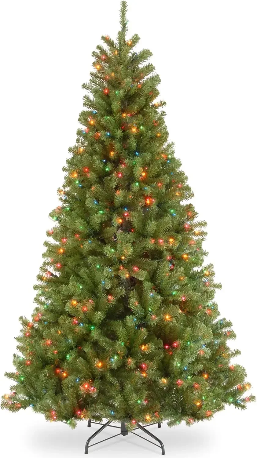 Pre-Lit Artificial Full Christmas Tree, Green, North Valley Spruce, Multicolor Lights, Includes Stand, 7 Feet