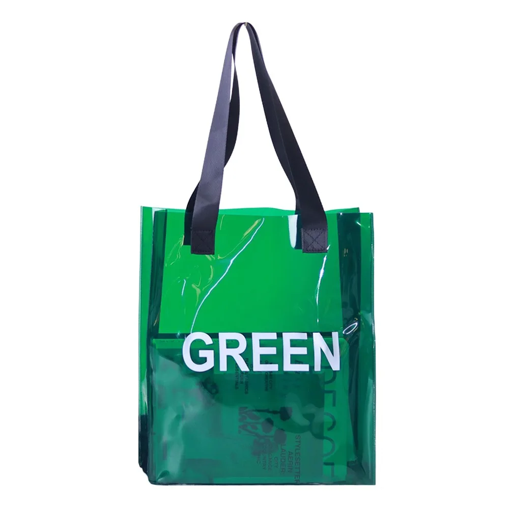 

Portable PVC Jelly Bag Large Capacity Transparent Handheld Bag Thickened Waterproof Shopping Bag Students