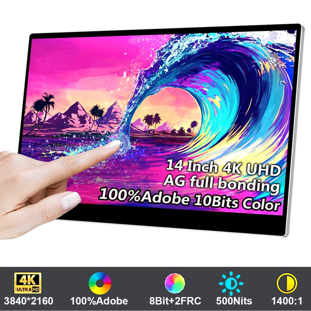 

14 Inch 4K UHD Portable Monitor TouchScreen With Type-C HDMI Mini DP-Compatible Gaming Monitor for PC Xbox PS5 Switch Laptop