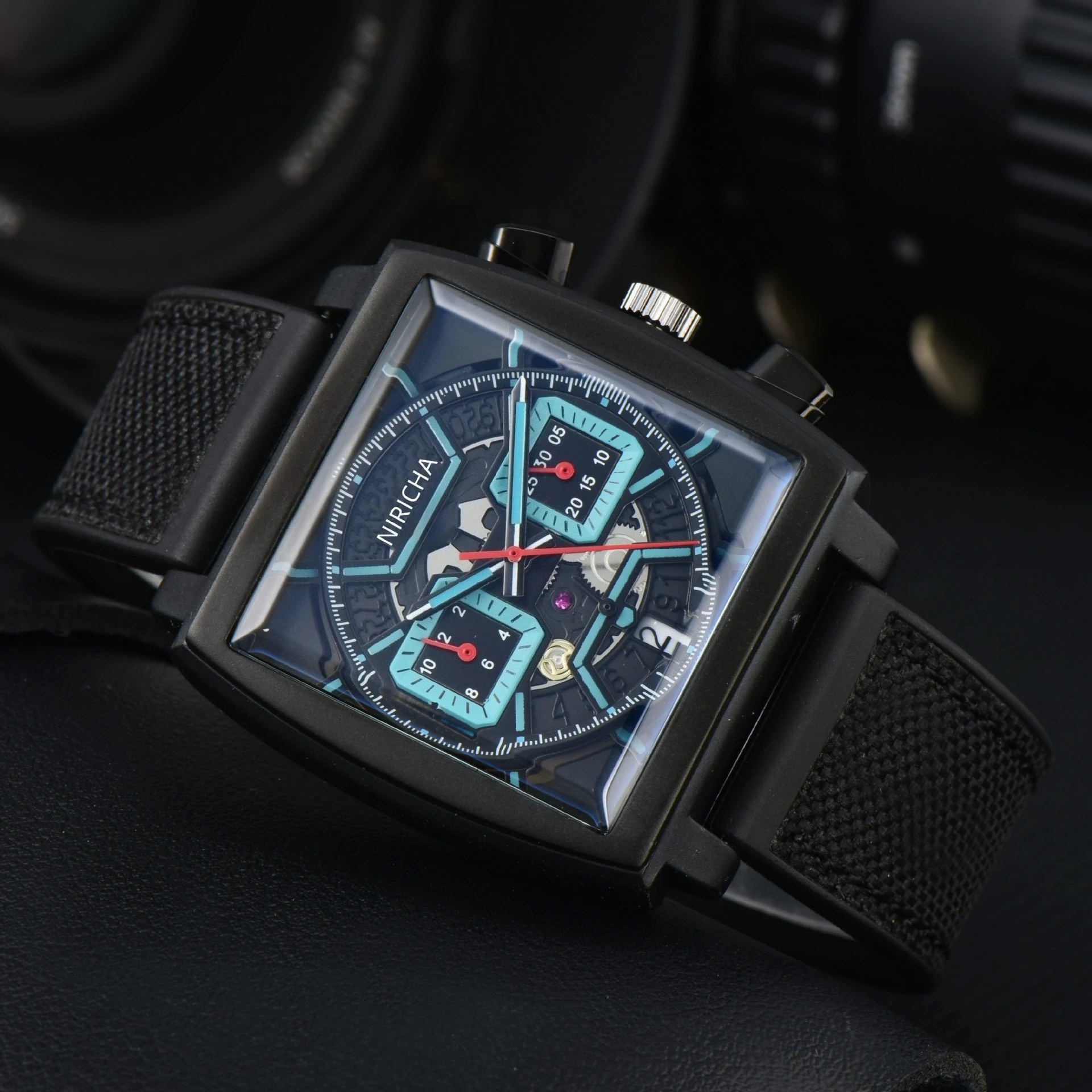 ​​Designer Square Mens Watch 6 Hand Multi Function Quartz Movement Two Tone Strap Luxury High End Wristwatch Business Casual​​