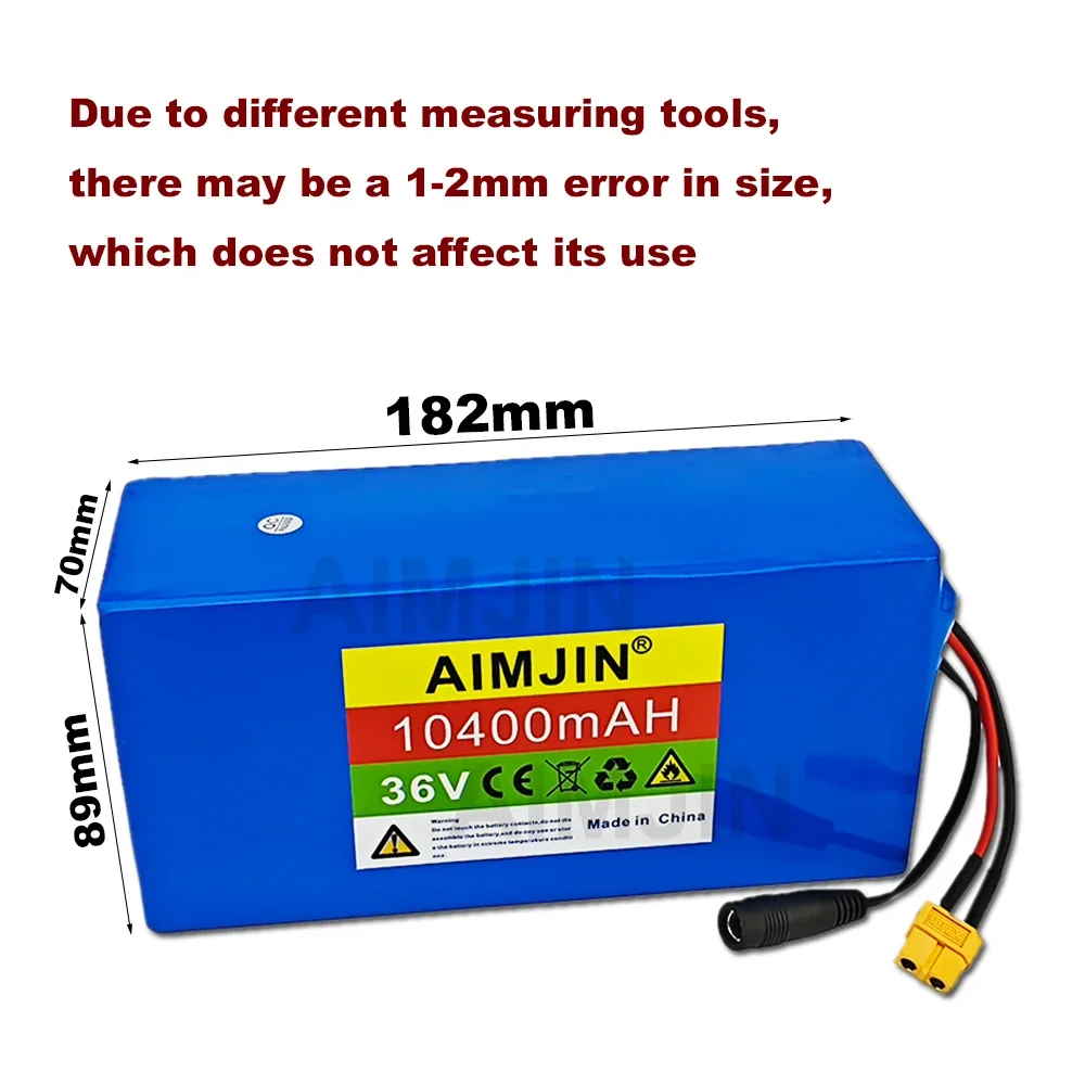 36V 10S4P Lithium Battery Pack 10.4Ah 18650 High-Capacity Power 36V 750W 1000W  For Bicycle Scooter Belt BMS