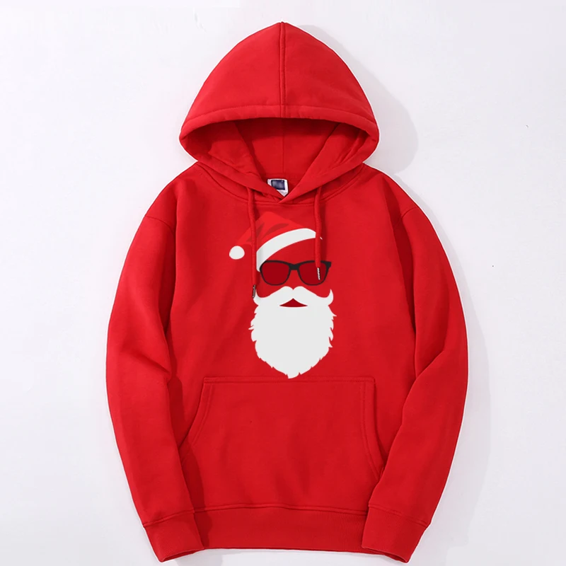 

Xmas Hoodies Print Hipster Santa Face With Hat Beard Glasses Christmas Winter Loose Sudaderas Fleece Pullover Casual Sweatshirts