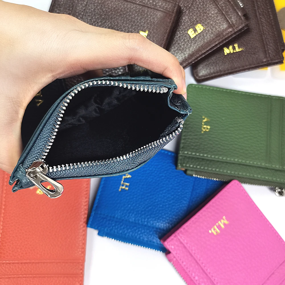 Personalisierter Luxus-Kartenhalter mit Reißverschluss aus echtem Leder, modische Geldbörse, lässige Visitenkartenmappe für Damen, Großhandel. – Detail 5