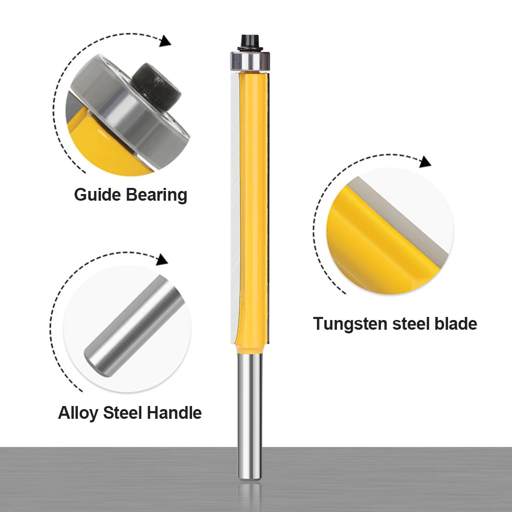 XCAN 8mm Shank Long Blade Flush Trim Router Bit Top Bearing Carbide Milling Cutter Router Bit or Woodworking 1pc-4pcs