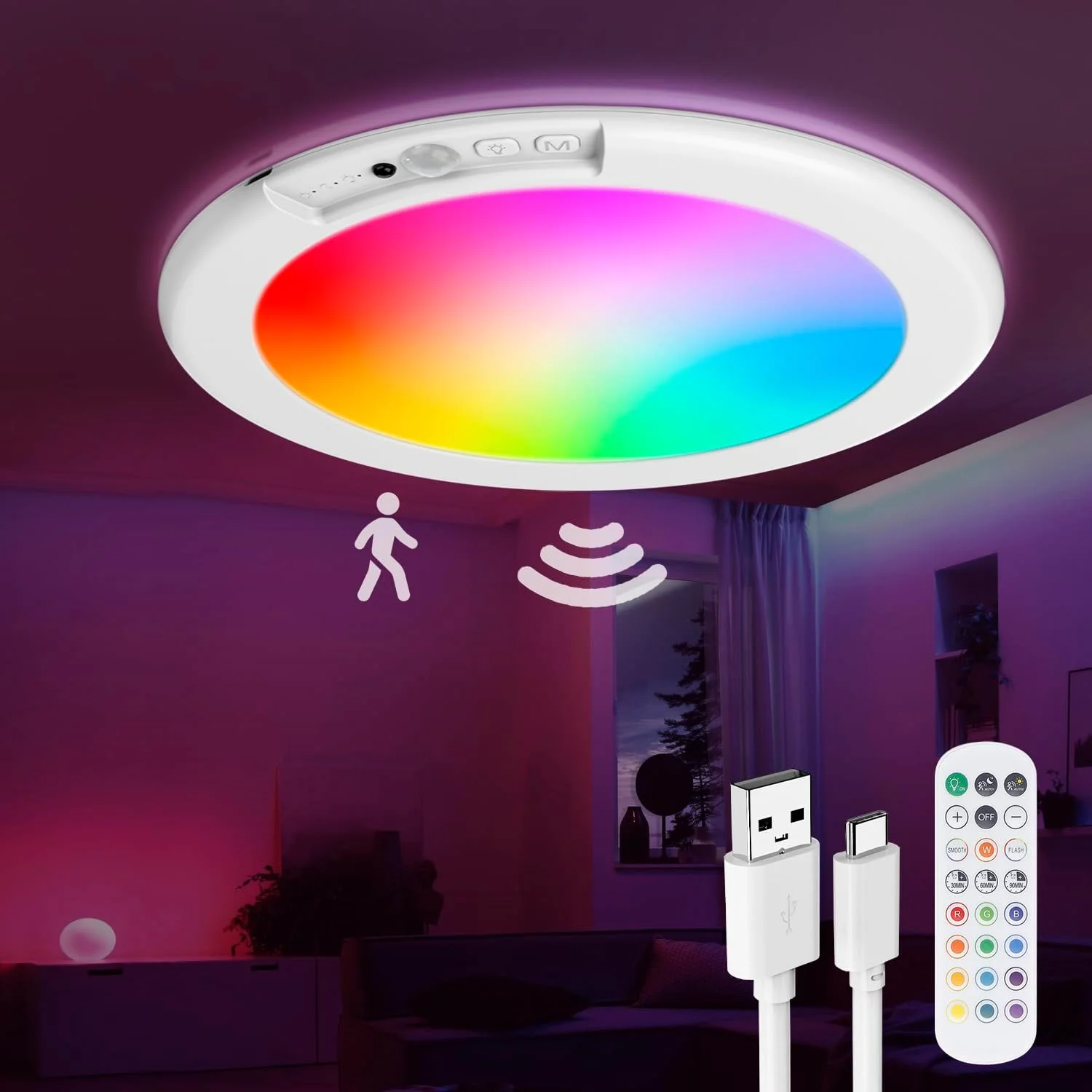 Bild 6: Magnetische Deckenleuchte USB Typ-C Wiederaufladbar 4000mAh CW/RGB mit Fernbedienung LED-Wandlampe für Wohnzimmer Schlafzimmer Flur