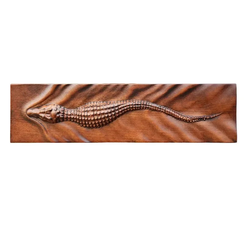 Hand-carved wooden wall plaque with crocodile relief, long decorative panels for home and cottage decoration