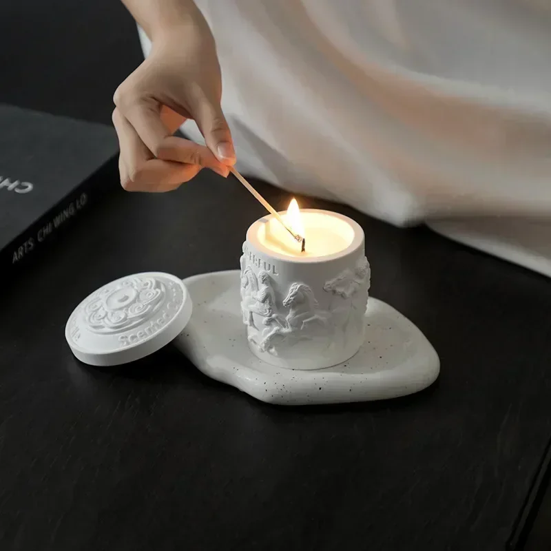 Luxury The Parthenon Sculpture Cup Jar Aromatherapy Candle Plaster Cup Candles Home Decoration