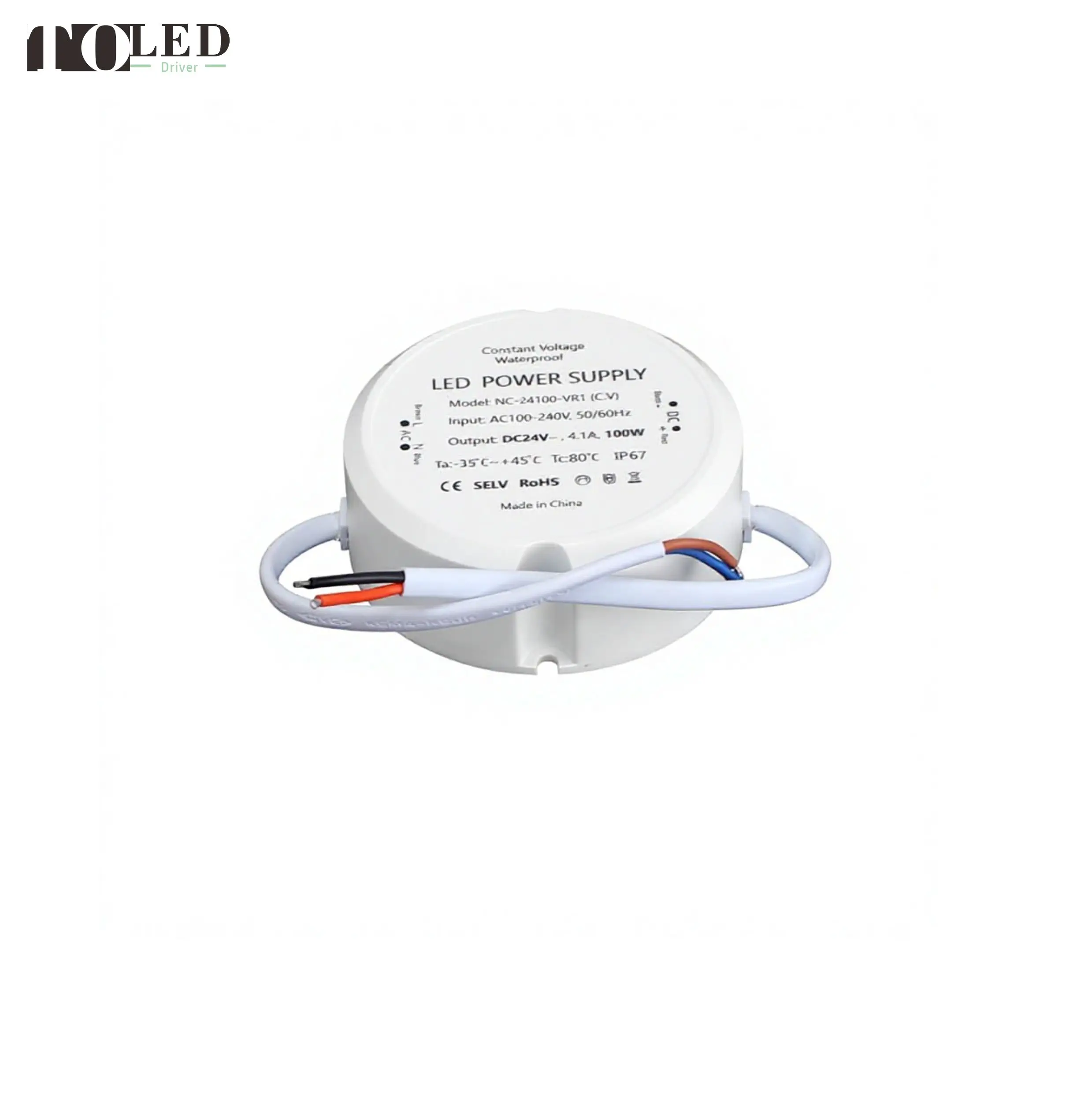 Constant-voltage Dc12V/24V 80W100W Small-size Mini Round Plastic-cased Waterproof IP65 IP67 LED Driver Switching Power Supply
