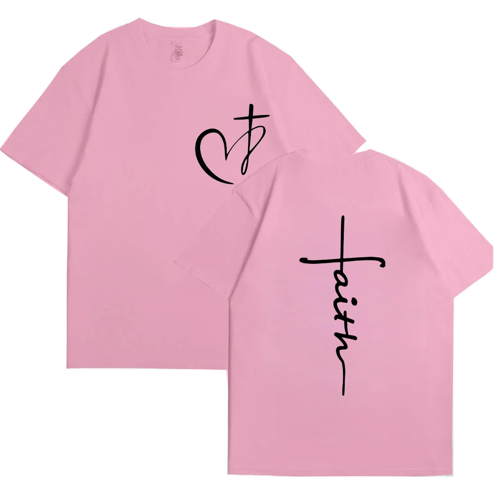 Women's Summer T-Shirt Heart Cross Shirt Fashion Print T-Shirt Women Brand Shirt Short Sleeve Top Faith Jesus Tee Shirt Clothing