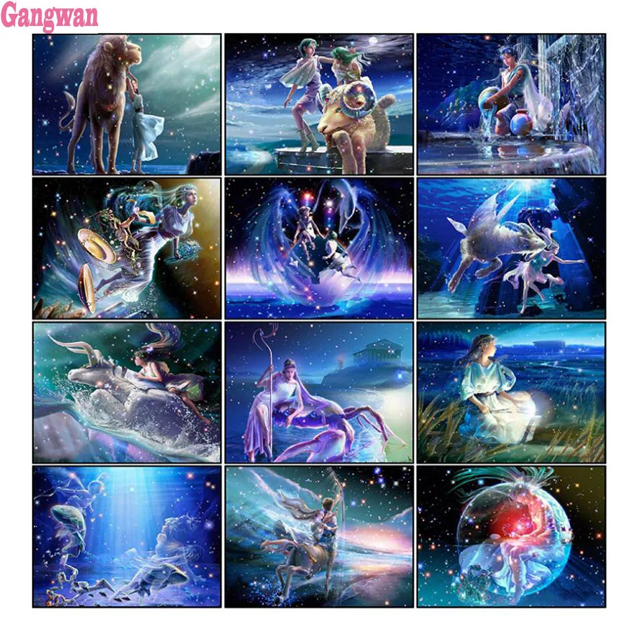 Constellation 5D Diy diamond painting twelve zodiac sign mosaic embroidery rhinestone cross stitch full square round drill decor