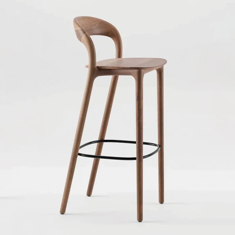Nordic solid wood bar chair modern simple home backrest high stool bar designer