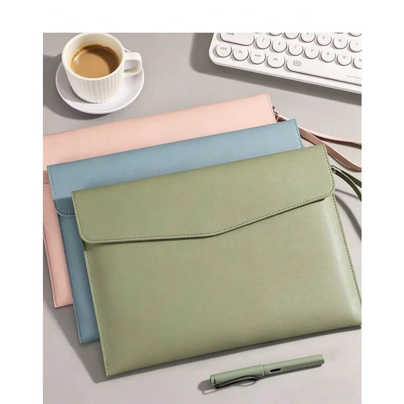 

A4 PU Leather Envelope File Folder Waterproof Document Bag Office School Business Portfolio Organizer