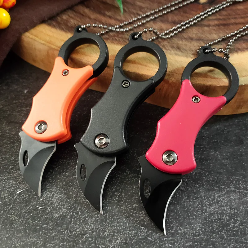 NEW Mini Keychain Pocket Knife Stainless Steel Camping Small Mini Portable Knife Peeler Fixed Blade Multi EDC Tool with Chain