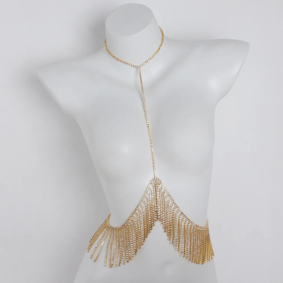 Vintage Style Inverted V Fringe Waist Harness Y Shaped Pendant Body Chain Evening Gown Layered Sparkling Statement Jewelry