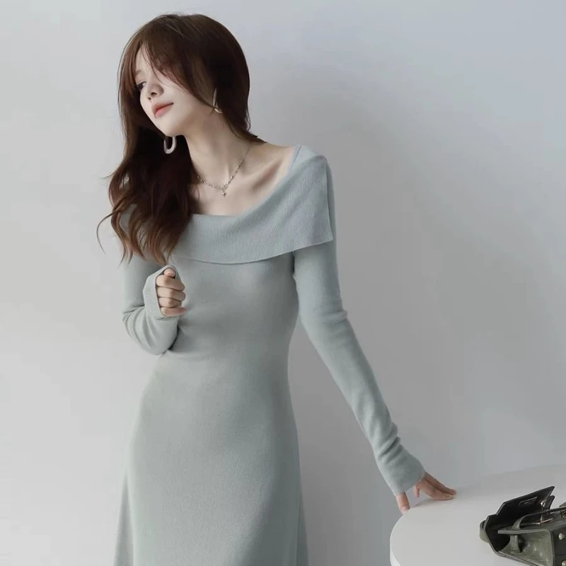 Feminino vestido de malha bodycon manga cheia chique e elegante muito quente roupas elásticas praia um ombro vestidos de crochê feminino