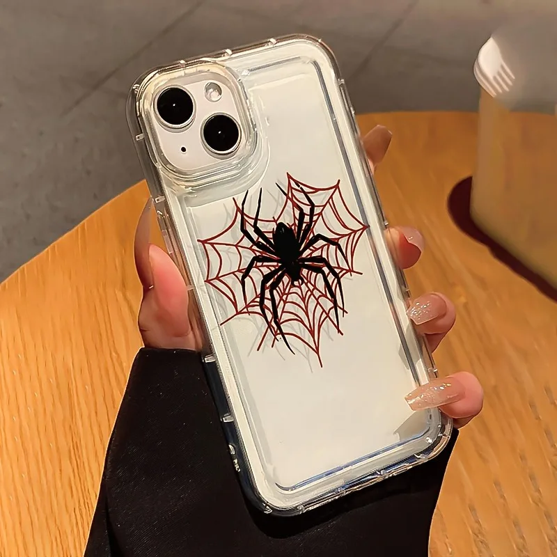 

Red spider web pattern phone case for iPhone 17 16 15 14 13 12 11 Pro/ Max/Plus shock-proof rear cover anti-fingerprint