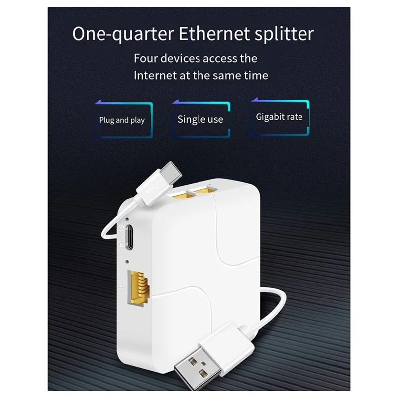 AED7-New Gigabit One-To-Four Splitter 1000Mbps Network Distributor Switch Extender Built-In Switching Chip