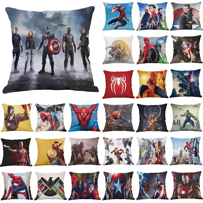 45*45cm Marvel Series Full Hero Character Print Pillowcase Disney Spiderman Groot Ant Iron Man Hulk Avengers Home Pillow Case