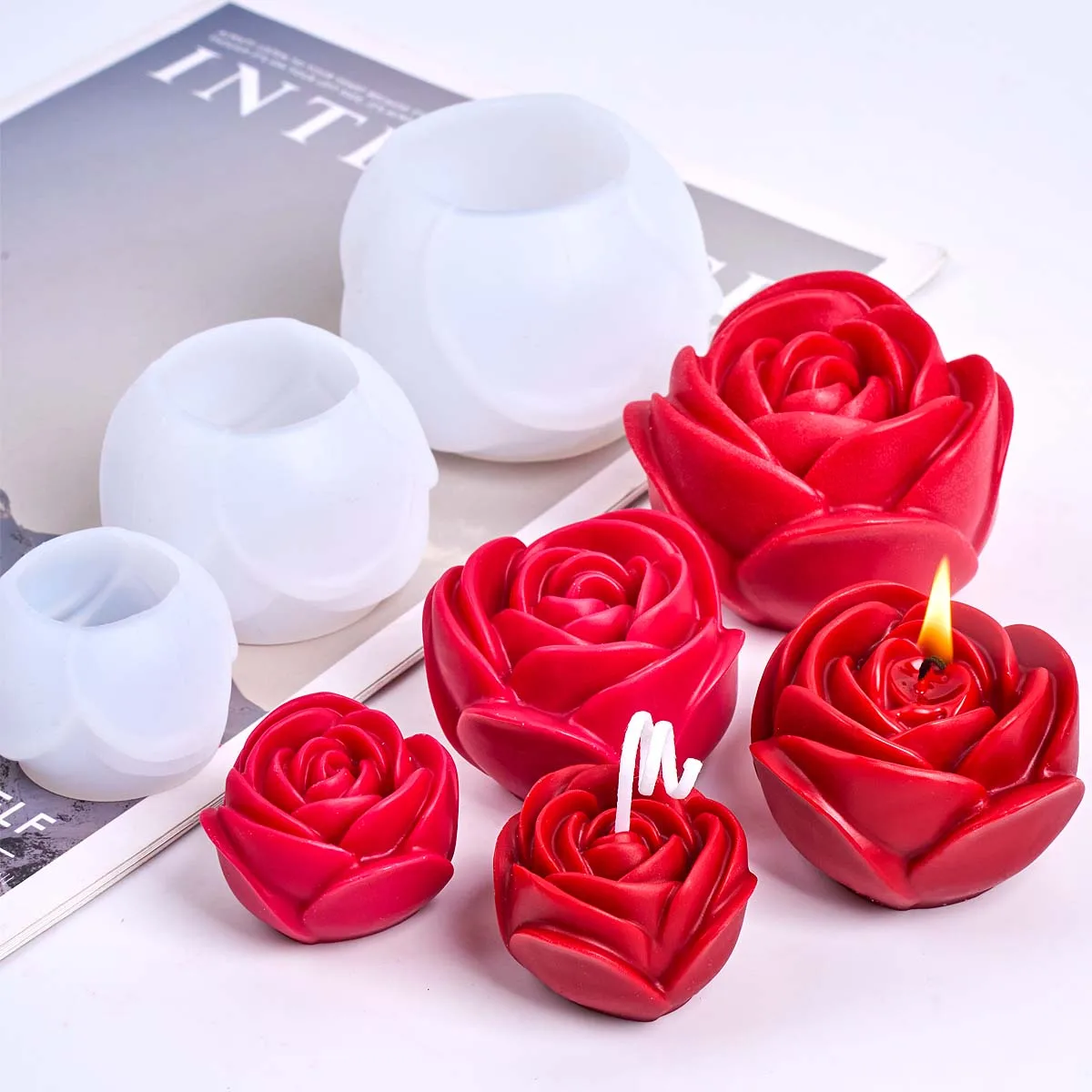 3D Flower Shape Silicone Candle Mold DIY Romantic Rose Aroma Soap Molds Plaster Resin Crafts Making Wedding Valentine's Day Deco