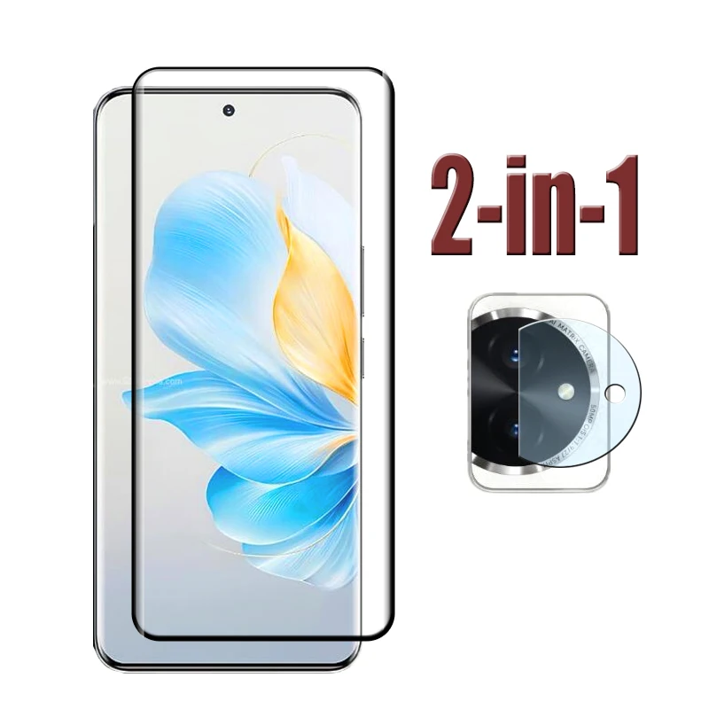 Filme de vidro temperado curvo, 2in 1 Screen Protector for Honor 100, Filme de câmera de fibra macia