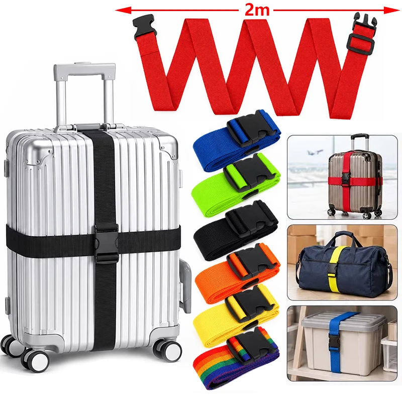 2m Adjustable Luggage Strap Cross Belt Packing Travel Suitcase Nylon Lock Buckle Strap Baggage Belts Camping Bag Accessories