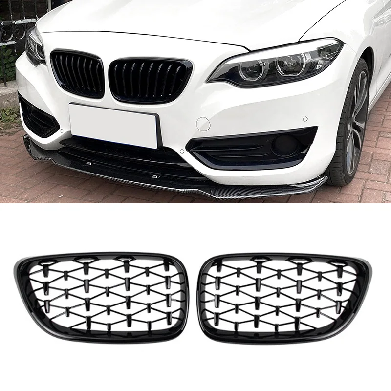 

Gloss Black Diamond Car Front Kidney Grille Racing Grill Silver Grills Grilles For BMW 2 Series F22 F23 F87 M2 14-19 Accessories