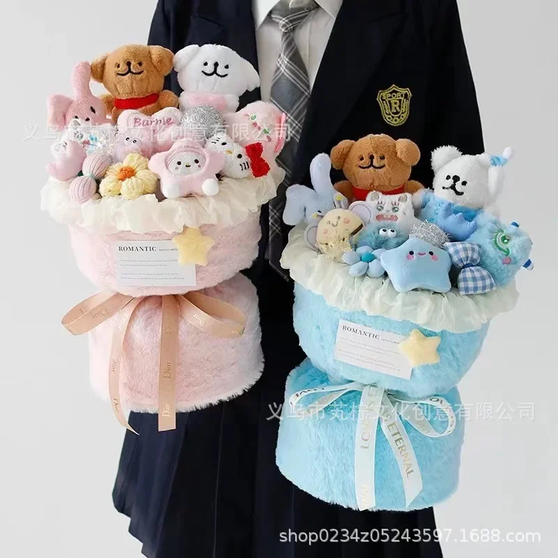 Hello Kitty Anime Kawaii MINISO Ins Fashion Lovely Doll Flower Bouquet Cute Cartoon Cinnamoroll Toys Creative Gifts for Girls