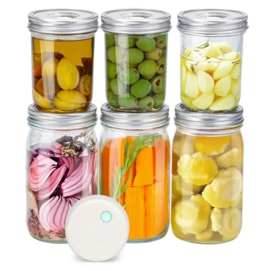 

Широкогорлые банки Мейсона с автоматическим вакуумным уплотнителем и многоразовыми герметичными крышками из AS-пластика черного цвета с запатентованным клапаном для пищевых продуктов