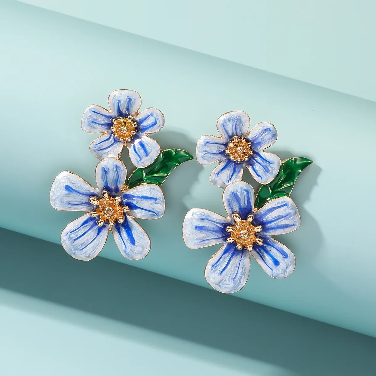 Pendientes con colgante de flor para mujer, aretes de pétalos de flor de aceite de goteo colorido, joyería informal para fiesta, regalo para niña