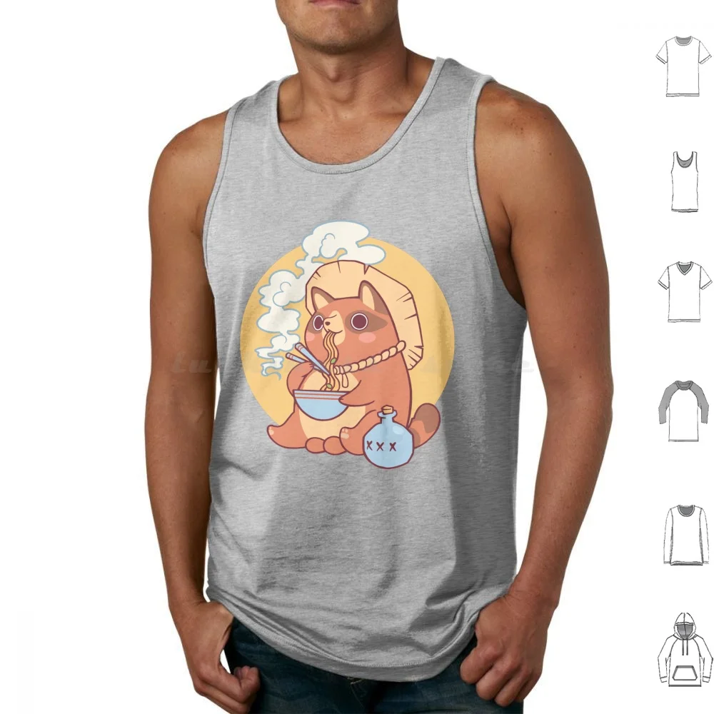 Tanuki Ramen Tank Tops Vest Sleeveless Tanuki Ramen Cute Racoon Dog Japanese Food Japan Foodie Kawaii Tanuki Lover Soup