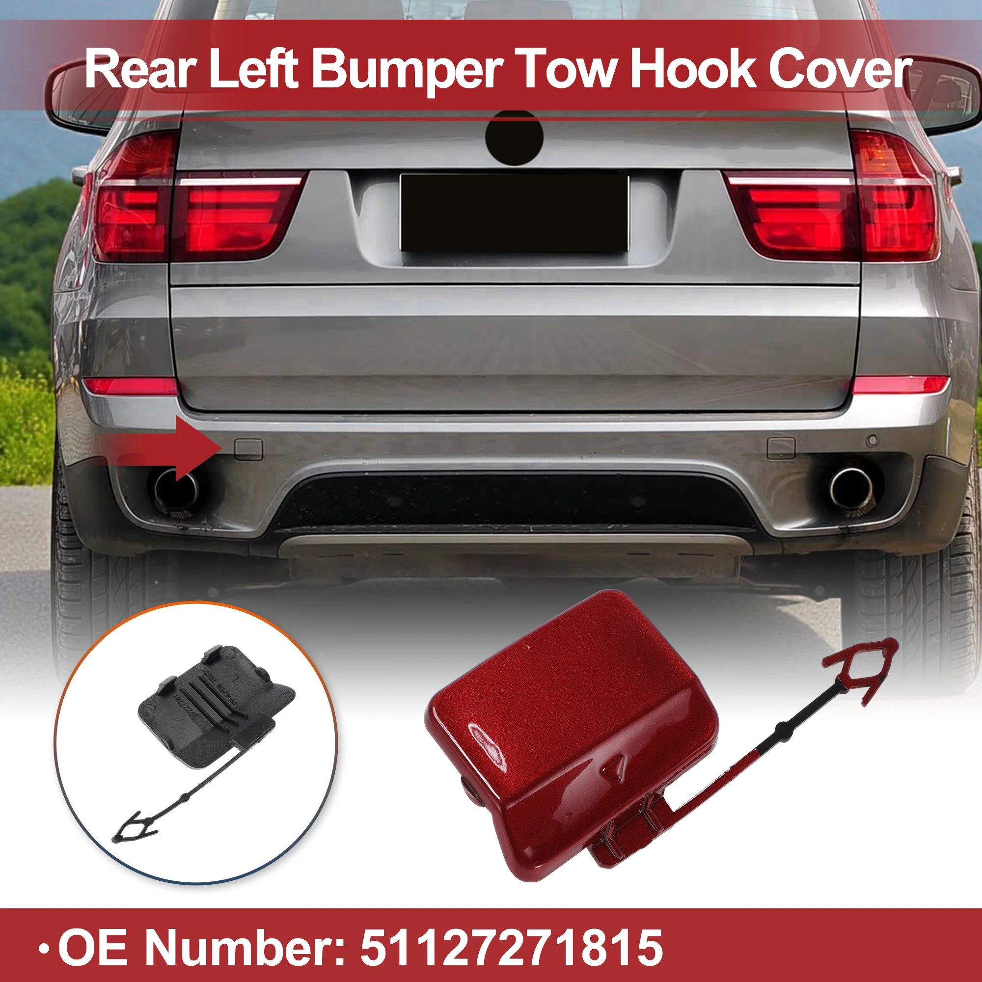 UXCELL Car Tow Hook Cover Cap for BMW X5 E70 2011-2013 Hook No.51127271815 Red